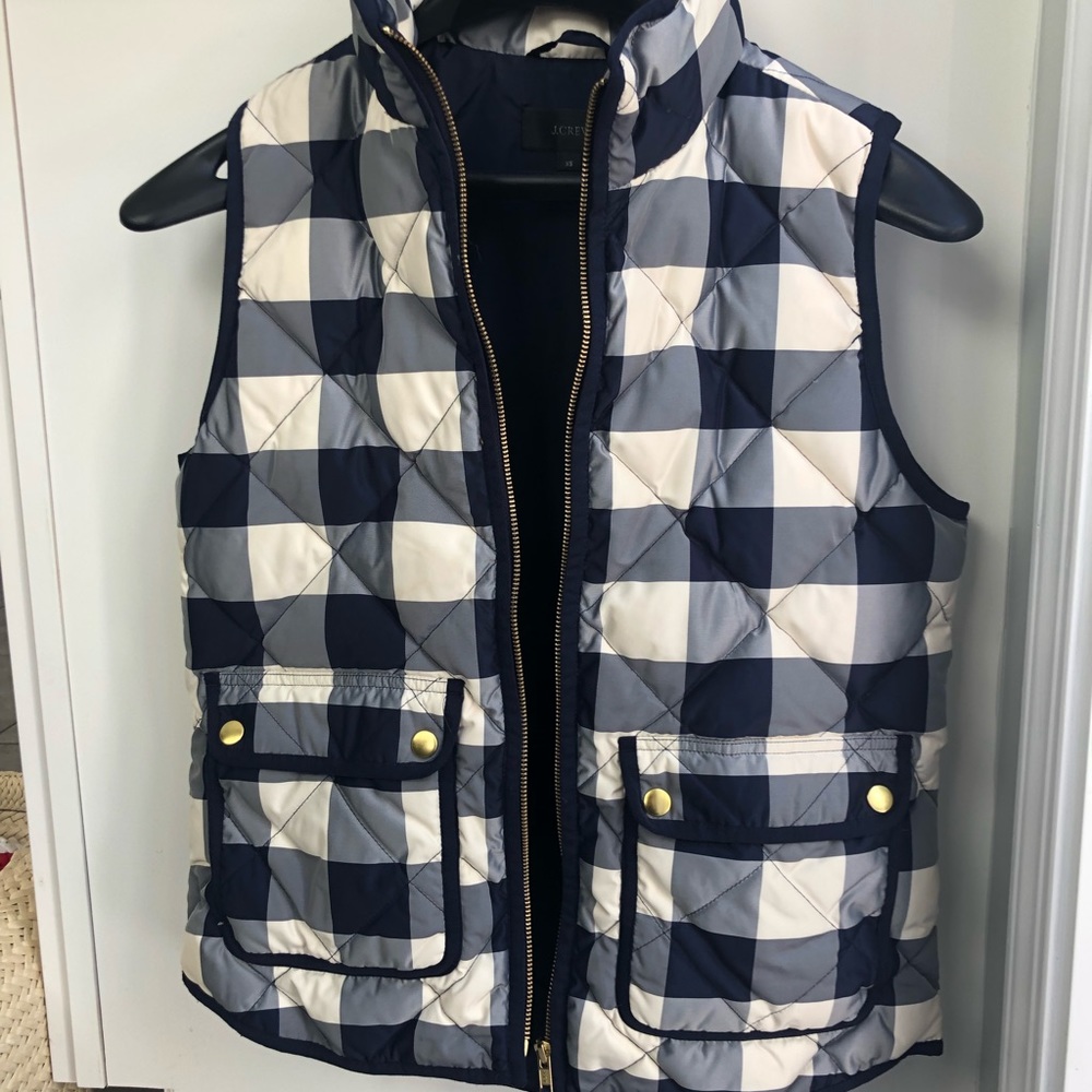 JCrew navy and ivory check vest